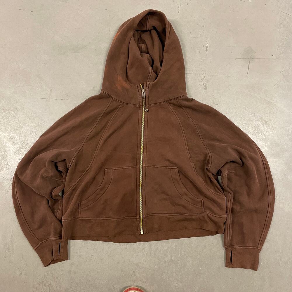 Brown cropped boxy Lululemon hoodie